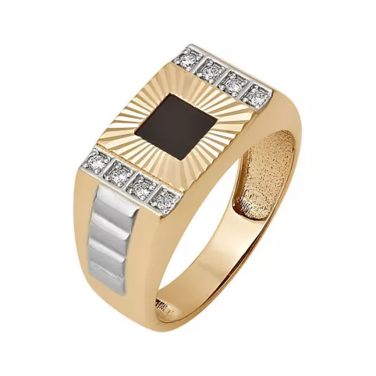 Кольцо-печатка с фианитом из золота