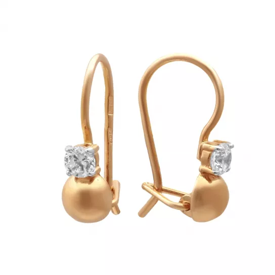 Серьги детские с фианитом из золота