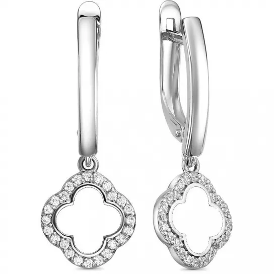 Серьги с фианитом и эмалью из серебра