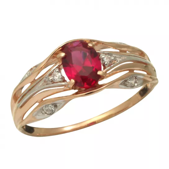 Кольцо с корундом и фианитом из золота