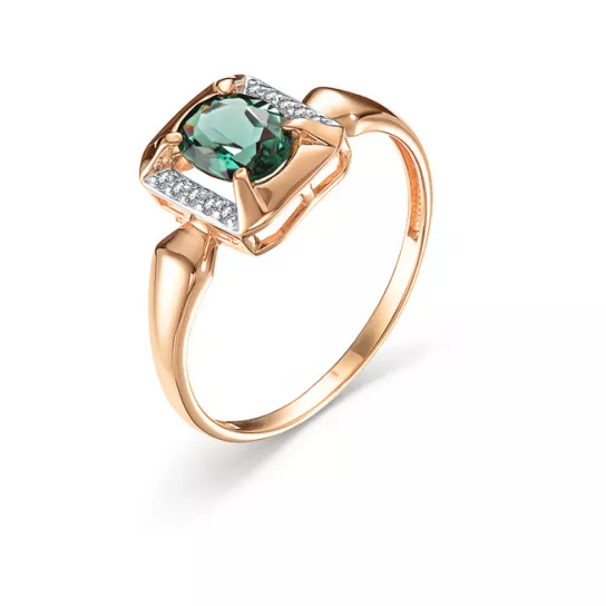 Кольцо с изумрудом и фианитом из золота