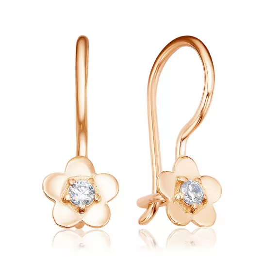Серьги детские с фианитом из золота