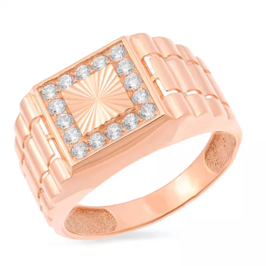 Кольцо-печатка с фианитом из золота