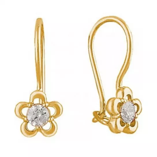 Серьги детские с фианитом из золота